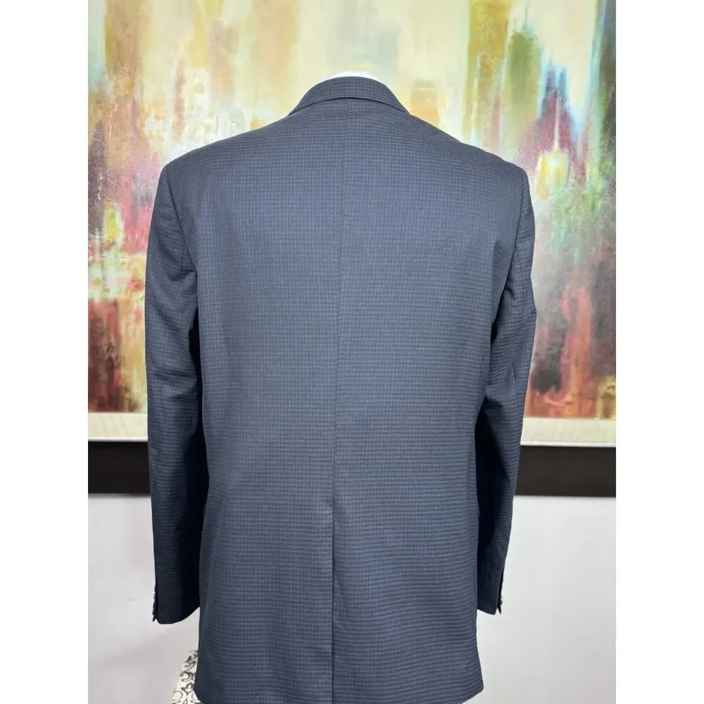 Karl Lagerfield Mens Navy Plaid 42L 2 Piece Suit Pants 36/32